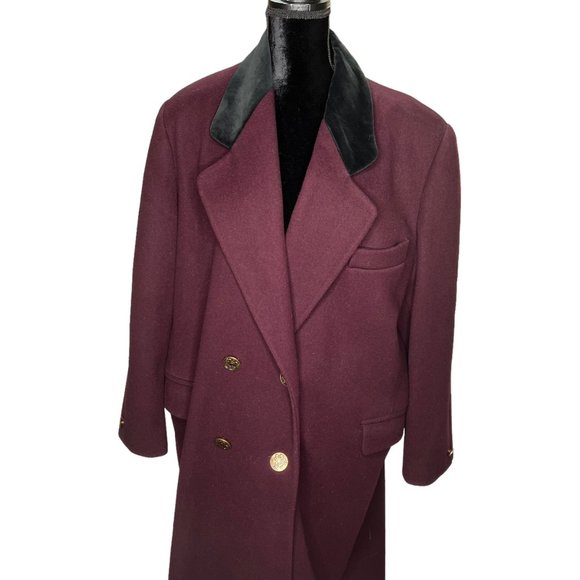 Larry Levine Jacket Womens XL Purple Wool Trench Coat Long Vintage - Picture 2 of 16